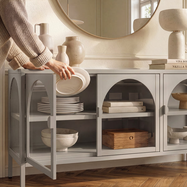 Vitrina cu 3 usi sticla Klippestad 118x35x55 cm gri cald [en.casa]