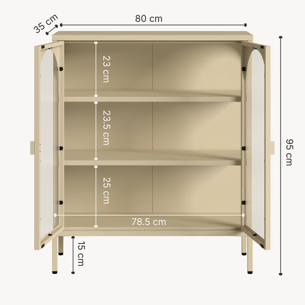 Vitrina cu 2 usi sticla Klippestad 95x80x35 cm camel [en.casa]