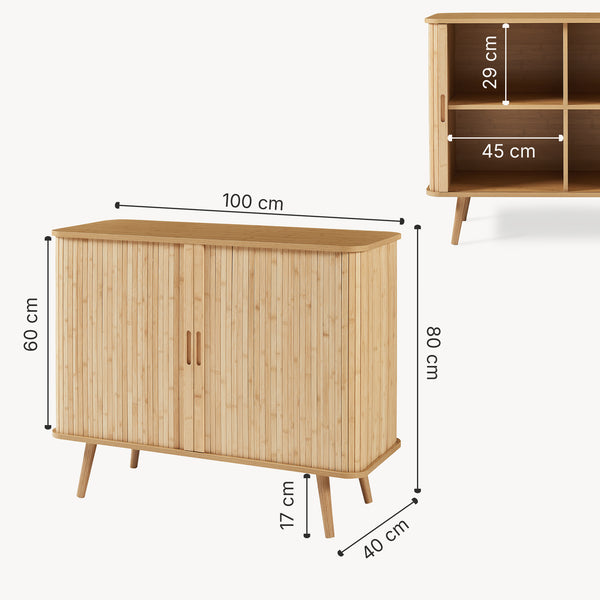 Comoda cu 2 usi glisante Nordkapp 100x40x80 cm bambus natur [en.casa]