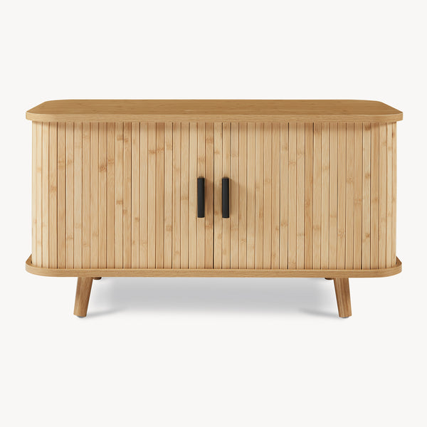 Dulap pantofi - banca cu perna pentru sezut si usi glisante Tvedestrand 50x80x40 cm natur/bej [en.casa]