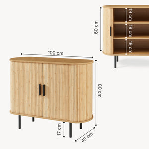 Dulap cu 2 usi glisante pt pantofi Tvedestrand 100x40x80 cm mdf/bambus/metal natur/negru [en.casa]