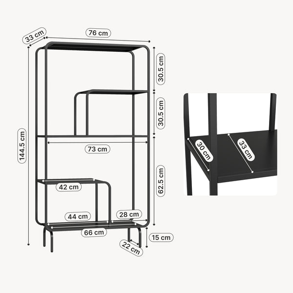 Raft carti Færder 145x76x33 cm negru [en.casa]