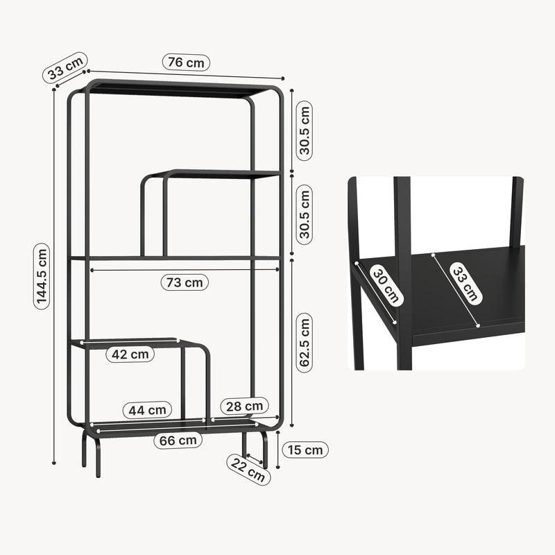 Schiță cotată Raft carti Færder 145x76x33 cm negru [en.casa]