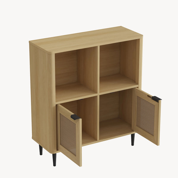 Comoda cu 2 usi si 2 rafturi Lukhomso 85x75x30 cm efect stejar/efect ratan/negru [en.casa]