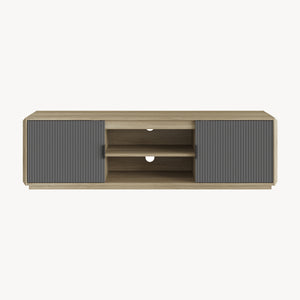 Dulap TV cu 2 usi si 2 rafturi Trömi mdf decor lemn stejar/gri [en.casa]