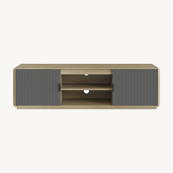 Dulap TV cu 2 usi si 2 rafturi Trömi mdf decor lemn stejar/gri [en.casa]