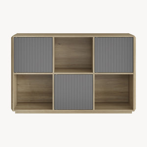 Comoda cu 3 usi si 3 rafturi Trömi 75x120x30 cm efect stejar/gri [en.casa]