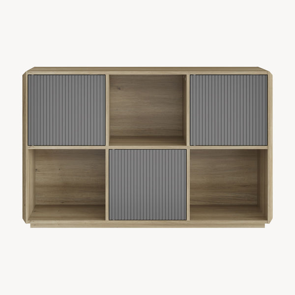 Comoda cu 3 usi si 3 rafturi Trömi 75x120x30 cm efect stejar/gri [en.casa]