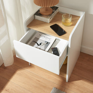 Noptiera cu sertar Kuorshare 55x42x37 cm alb/efect stejar [en.casa]
