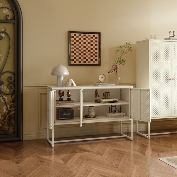 Comoda cu 3 usi Viitasaari 120x40x80 cm otel crem deschis [en.casa] 