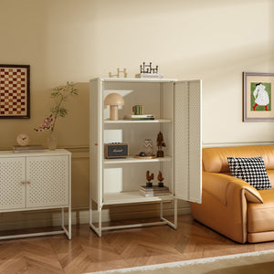 Comoda inalta cu 2 usi Viitasaari 150x80x40 cm otel crem deschis [en.casa] 