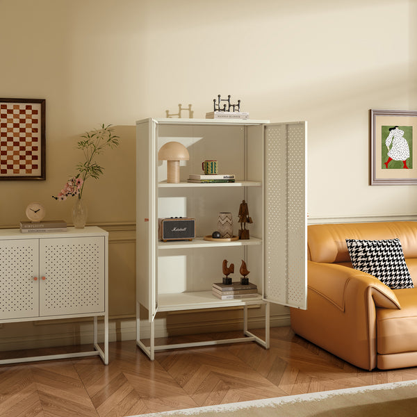 Comoda inalta cu 2 usi Viitasaari 150x80x40 cm otel crem deschis [en.casa] 
