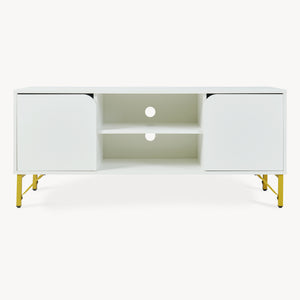 Comoda TV cu 2 usi Reyri 120x39x52 cm alb/auriu [en.casa]