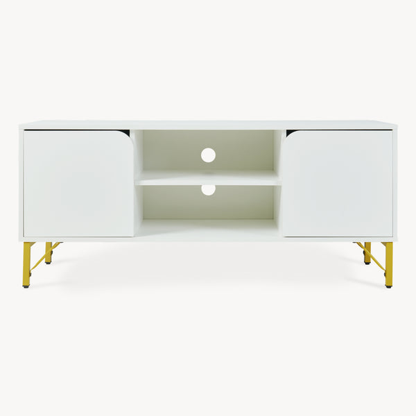 Comoda TV cu 2 usi Reyri 120x39x52 cm alb/auriu [en.casa]