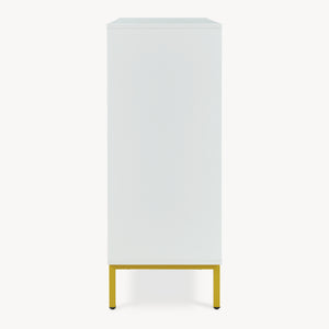 Comoda cu 4 usi si cadru metalic  Reyri 90x80x35 cm alb/auriu [en.casa]