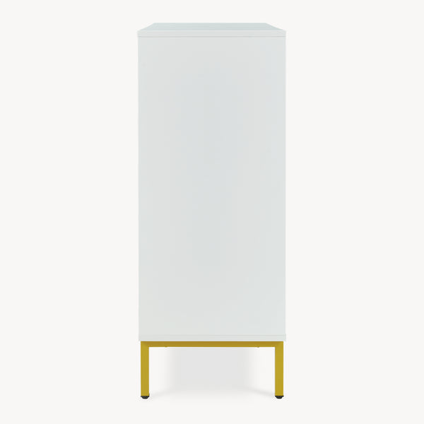 Comoda cu 4 usi si cadru metalic  Reyri 90x80x35 cm alb/auriu [en.casa]