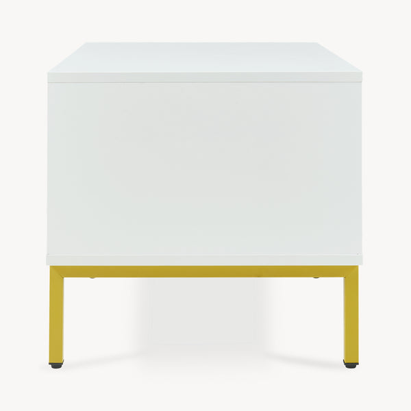 Masuta cafea cu usa si spatiu depozitare Reyri 80x45x42 cm alb/auriu [en.casa]