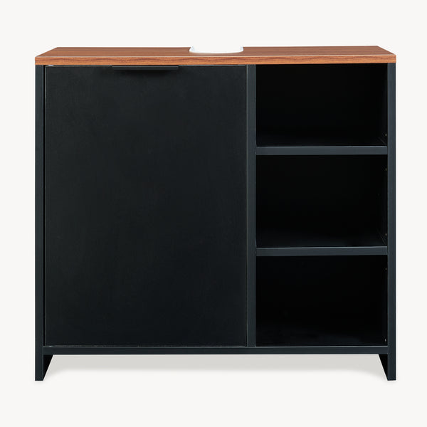 Dulap sub chiuveta cu 1 usa si 3 rafturi Trond 60x66x30 cm negru/efect lemn nuc  [en.casa]