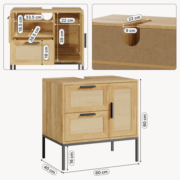 Dulap pentru chiuvetă Marhasa 60x60x40 cm aspect stejar/negru [en.casa]