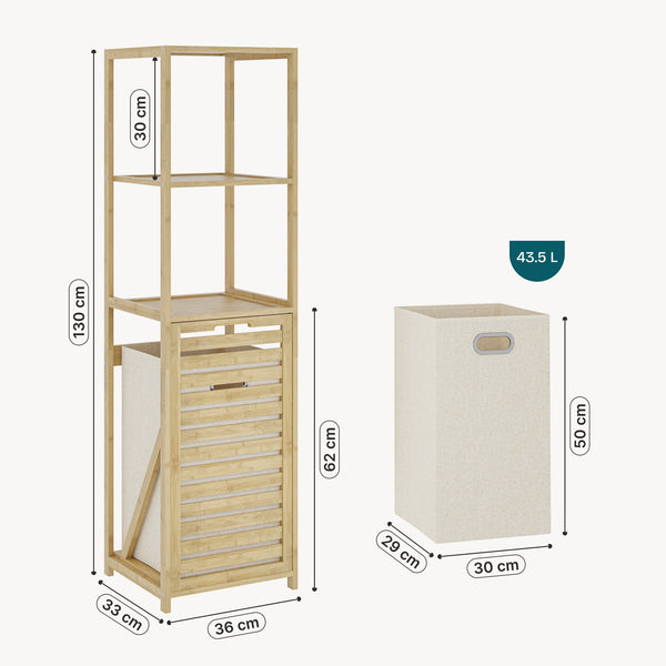 Raft baie cu cos detasabil pentru rufele murdare Anun 130x36x33 cm efect lemn/bej [en.casa]