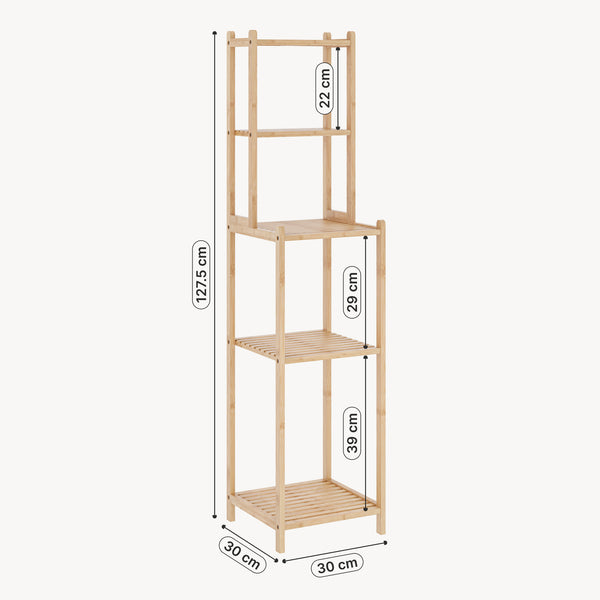 Raft baie cu 4 polite depozitare Anun 127x30x30 cm bambus natur [en.casa]