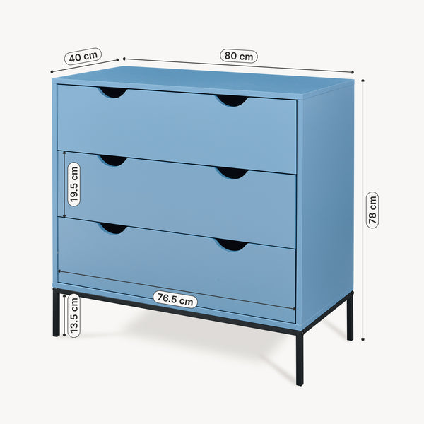 Comoda cu 3 sertare Colwyn 78x80x40 cm albastru/negru [en.casa]