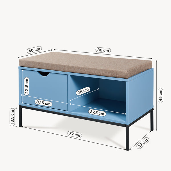 Banca cu sertar si spatiu depozitare pantofi Colwyn 80x40x45 cm albastru, negru, gri [en.casa]