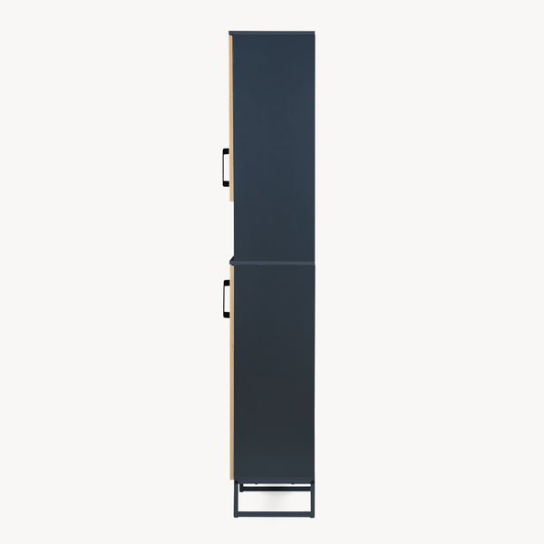 Dulap inalt baie cu front din bambus 2 usi si raft intermediar Svanes 170x30x30 cm gri inchis/natur [en.casa]