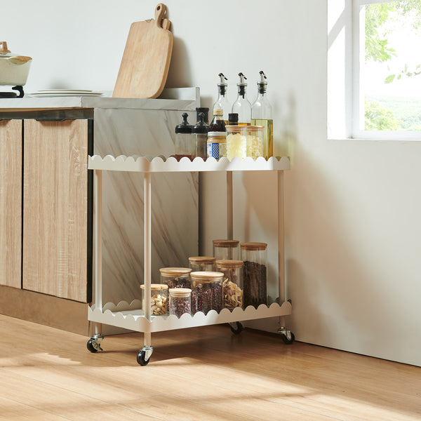 Carucior servire la masa cu 2 nivele si margine inaltata ondulata Bolmanralu 60x60x30 cm otel/pal gri [en.casa]