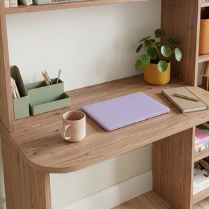 Birou cu raft incorporat Onega 143x114x40 cm efect lemn [en.casa]