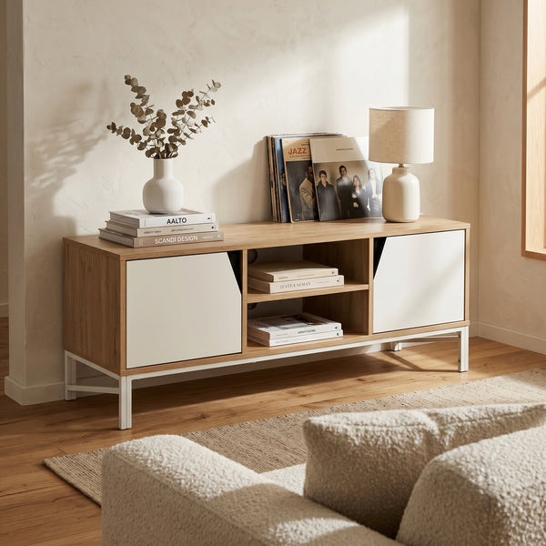Dulap TV Kerrköndam 120x40x46 cm aspect stejar/alb [en.casa]