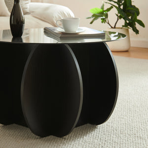 Masă de cafea Karhuvandi cu blat de sticlă Ø70x40 cm Negru/Gri [en.casa]