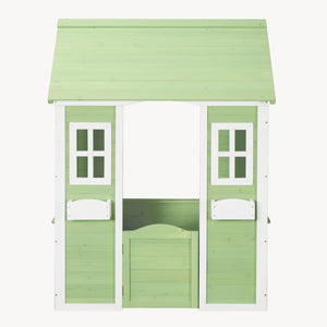 Casuta gradina joaca copii cu ferestre si ghivece pentru flori Kuoldsvin 144x107x90 cm verde/alb [en.casa]