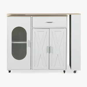 Insulă de bucătărie pe roți cu blat de lucru rotativ Kudebola 115x40x94 cm aspect stejar/alb [en.casa]