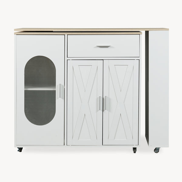 Insulă de bucătărie pe roți cu blat de lucru rotativ Kudebola 115x40x94 cm aspect stejar/alb [en.casa]
