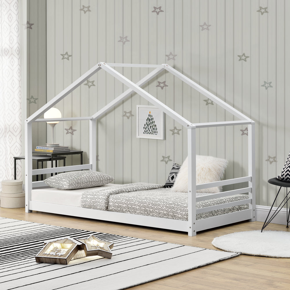 Pat copii Colibri design casuta alb [en.casa] 