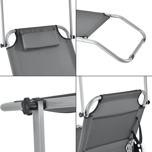 Set 2 bucati sezlong cu parasolar si roti Sonnenliege HTCB-1308 gri inchis [casa.pro]