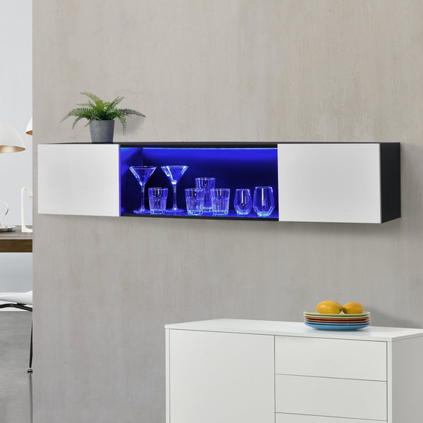 Dulap perete Thabong cu 2 usi si iluminare LED multicolor [en.casa]