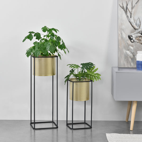 Suport plante Mettet 2 bucati masuri diferite metal negru/auriu  [en.casa]