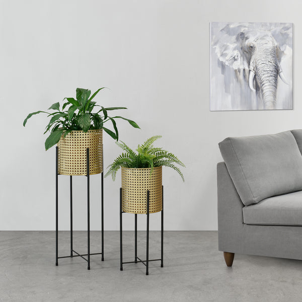 Suport plante Mol 2 bucati metal negru/auriu masuri diferite [en.casa]