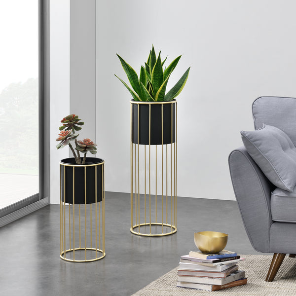 Suport plante Mortsel 2 bucati metal negru/auriu masuri diferite [en.casa]