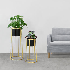 Suport plante Macon 2 bucati metal negru/auriu masuri diferite [en.casa]
