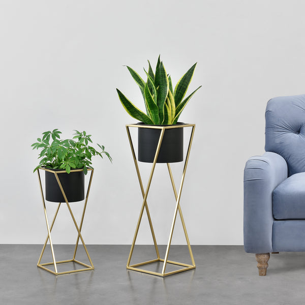 Suport plante Mons 2 bucati metal negru/auriu masuri diferite [en.casa]