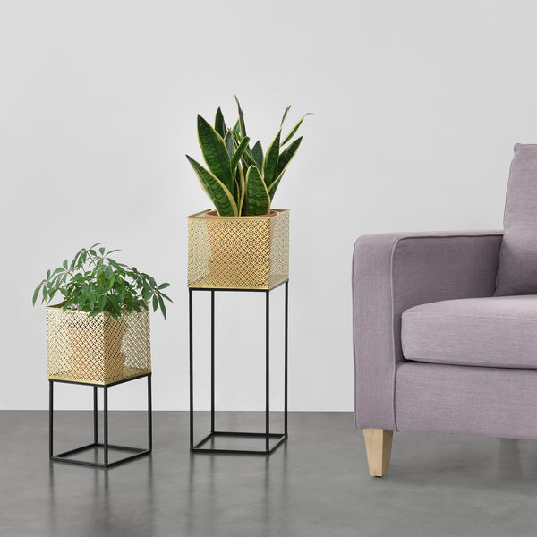 Suport flori Juprelle 2 bucati masuri diferite metal negru/auriu [en.casa]