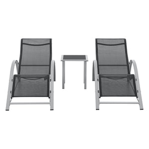 Set mobilier gradina Binetto 2 sezlonguri 1 masa gri/negru [en.casa]