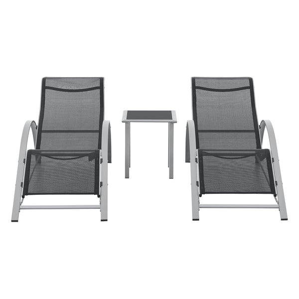 Set mobilier gradina Binetto 2 sezlonguri 1 masa gri/negru [en.casa]