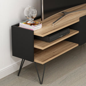 Masa TV Dronninglund cu picioare hairpin negru efect lemn [en.casa]