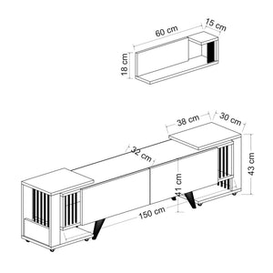 Set mobilier 4 componente suport TV cu raft si 2 mese laterale Glostrup alb stejar [en.casa]