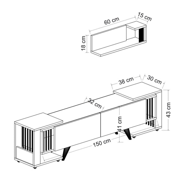 Set mobilier 4 componente suport TV cu raft si 2 mese laterale Glostrup alb stejar [en.casa]