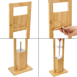 Set suport hartie igienica si perie WC Vasteras bambus  [en.casa]